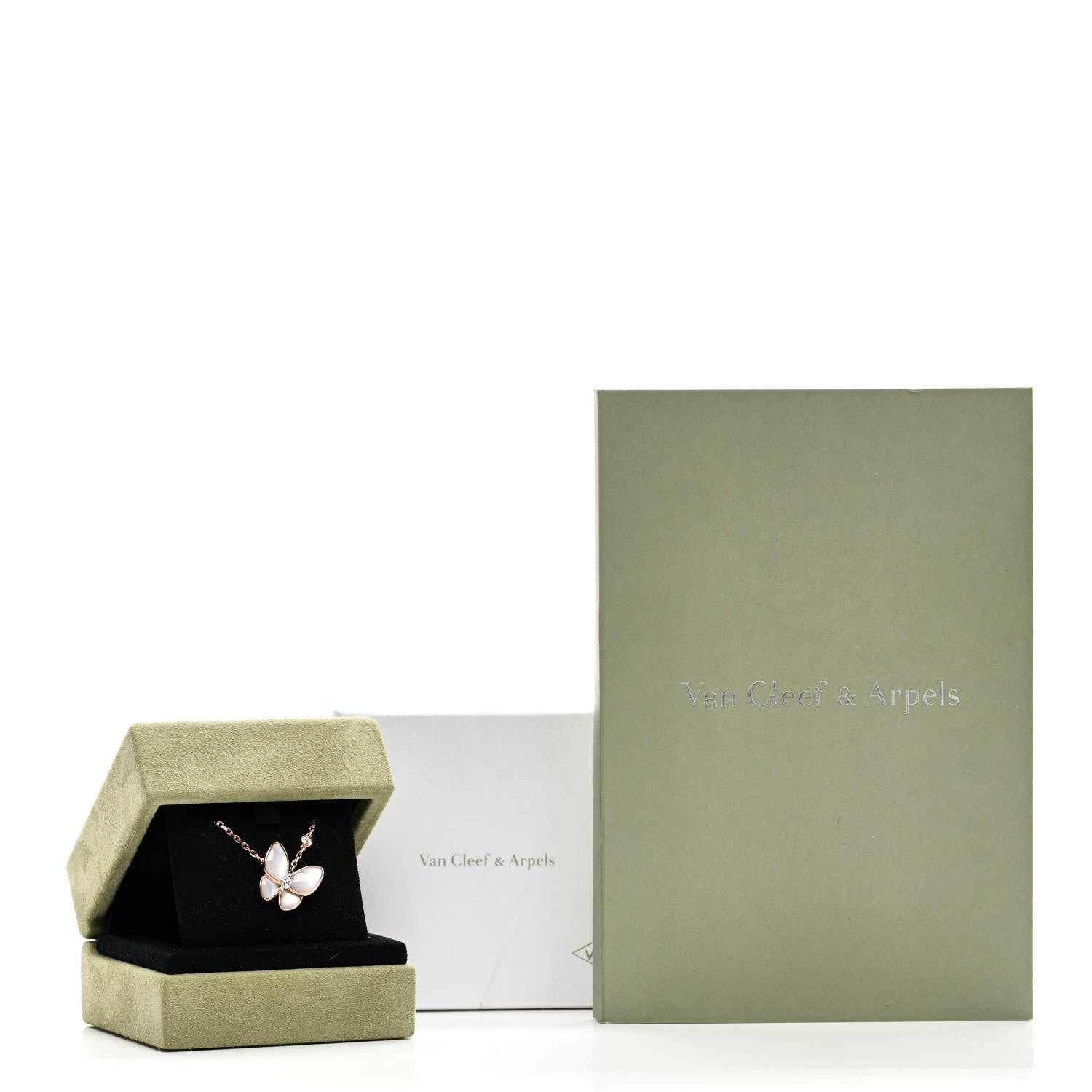 Van Cleef & Arpels 18K Rose Gold Diamond Mother of Pearl Two Butterfly Pendant Necklace 6 of 6