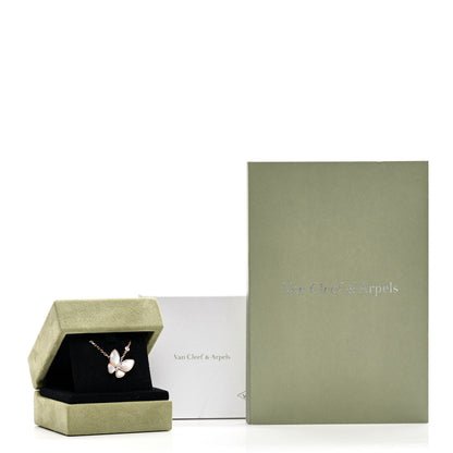 Van Cleef & Arpels 18K Rose Gold Diamond Mother of Pearl Two Butterfly Pendant Necklace 6 of 6