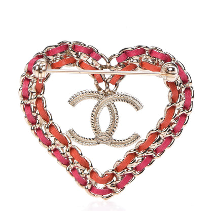 Chanel Metal Calfskin Braided Heart CC Brooch Pink Red Gold 3 of 5