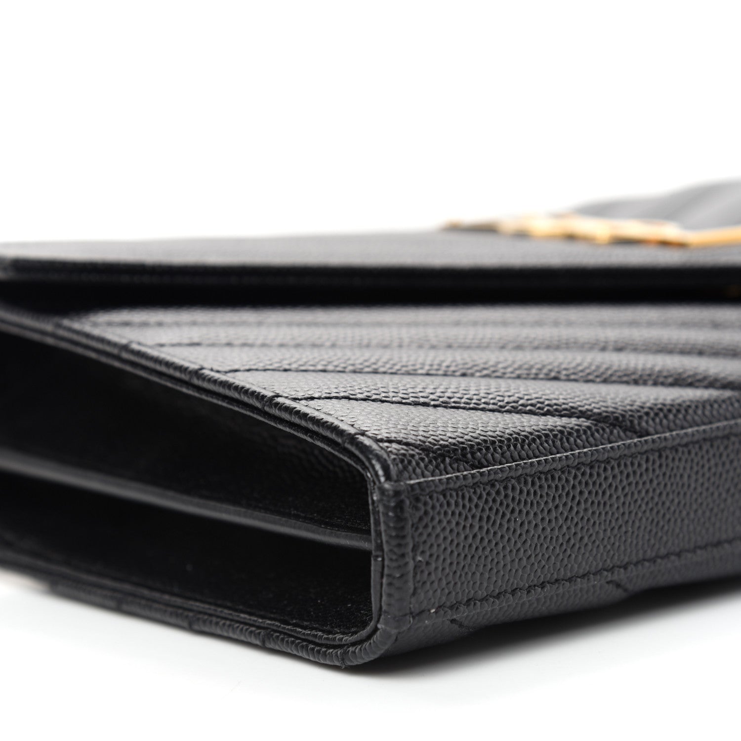 Saint Laurent Grain De Poudre Matelasse Chevron Monogram Chain Wallet Black 8 of 10