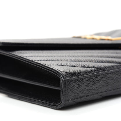 Saint Laurent Grain De Poudre Matelasse Chevron Monogram Chain Wallet Black 8 of 10