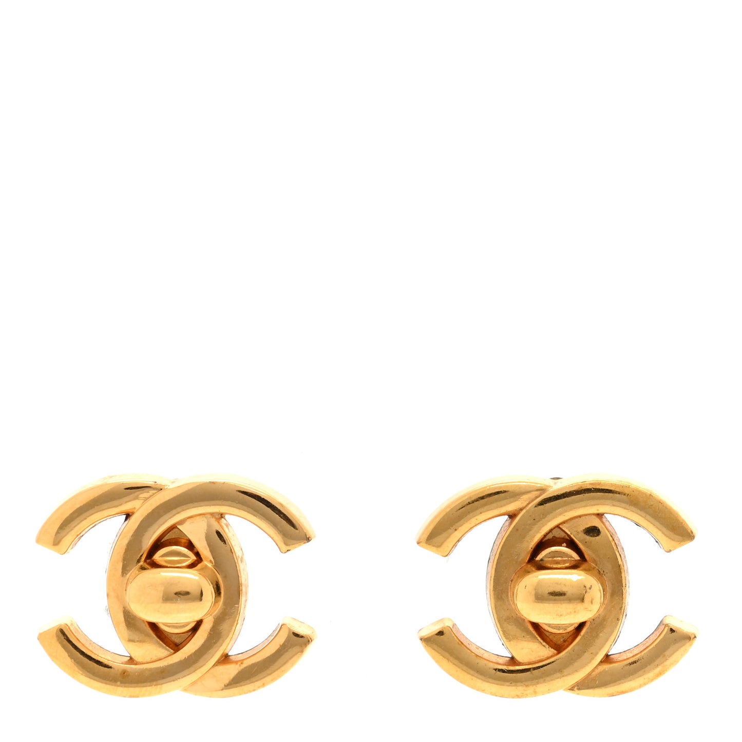 Metal CC Turnlock Clip On Earrings Gold