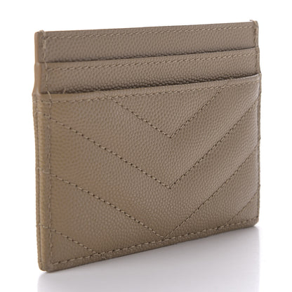 Saint Laurent Grain De Poudre Matelasse Chevron Monogram Credit Card Case Dark Latte 3 of 8