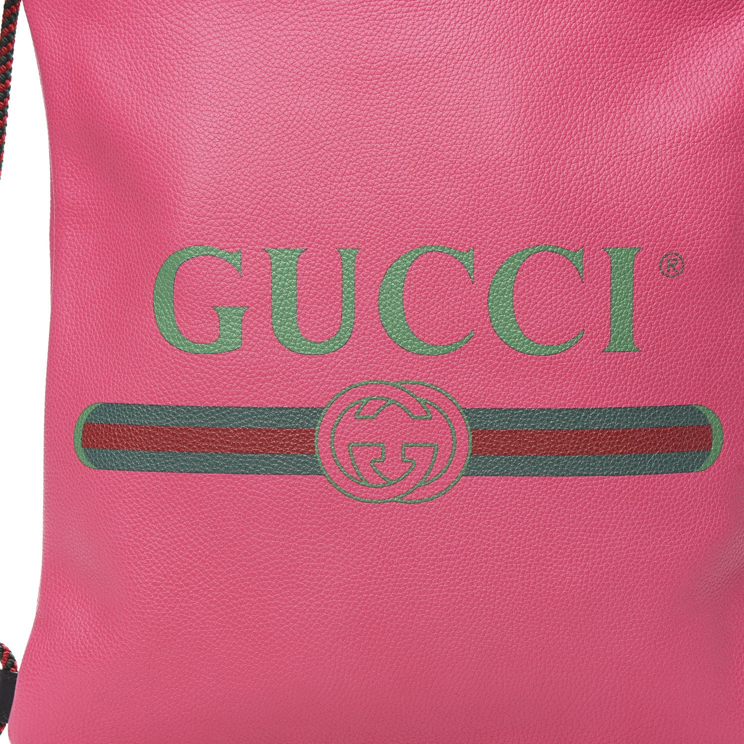 Gucci Grained Calfskin Logo Drawstring Backpack Box Pink Green Black 10 of 10