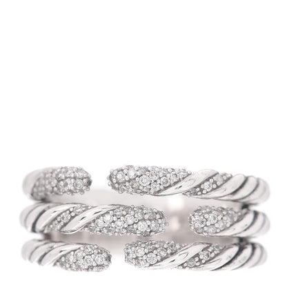 David Yurman Sterling Silver Diamond Willow Three Row Ring 52 6 1 of 4