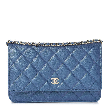 Chanel Iridescent Caviar Quilted Wallet On Chain WOC Dark Blue 1 of 11