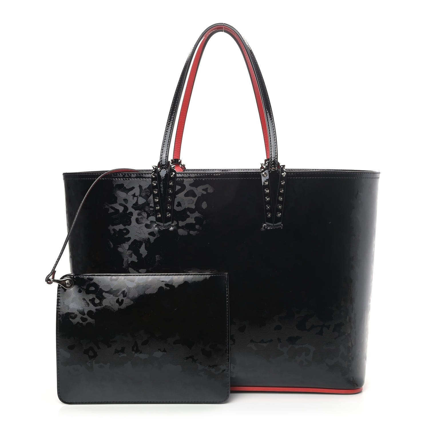 Christian Louboutin Patent Calfskin Print Leopard Print Spikes East West Cabata Tote Black 1 of 9