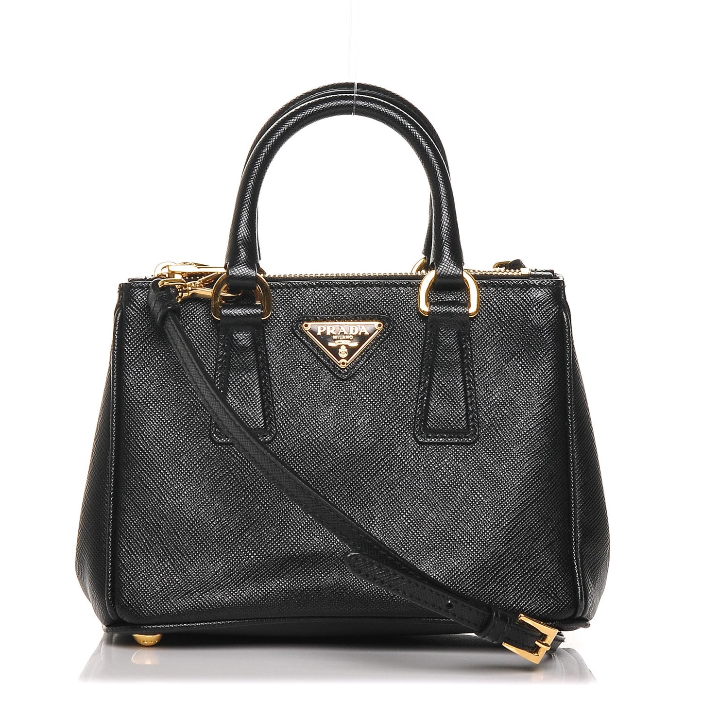 Saffiano Lux Micro Galleria Double Zip Tote Black