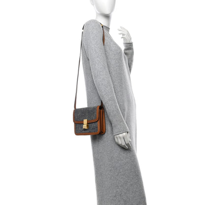 Celine Textile Natural Calfskin Teen Classic Box Flap Bag Navy Tan 2 of 12