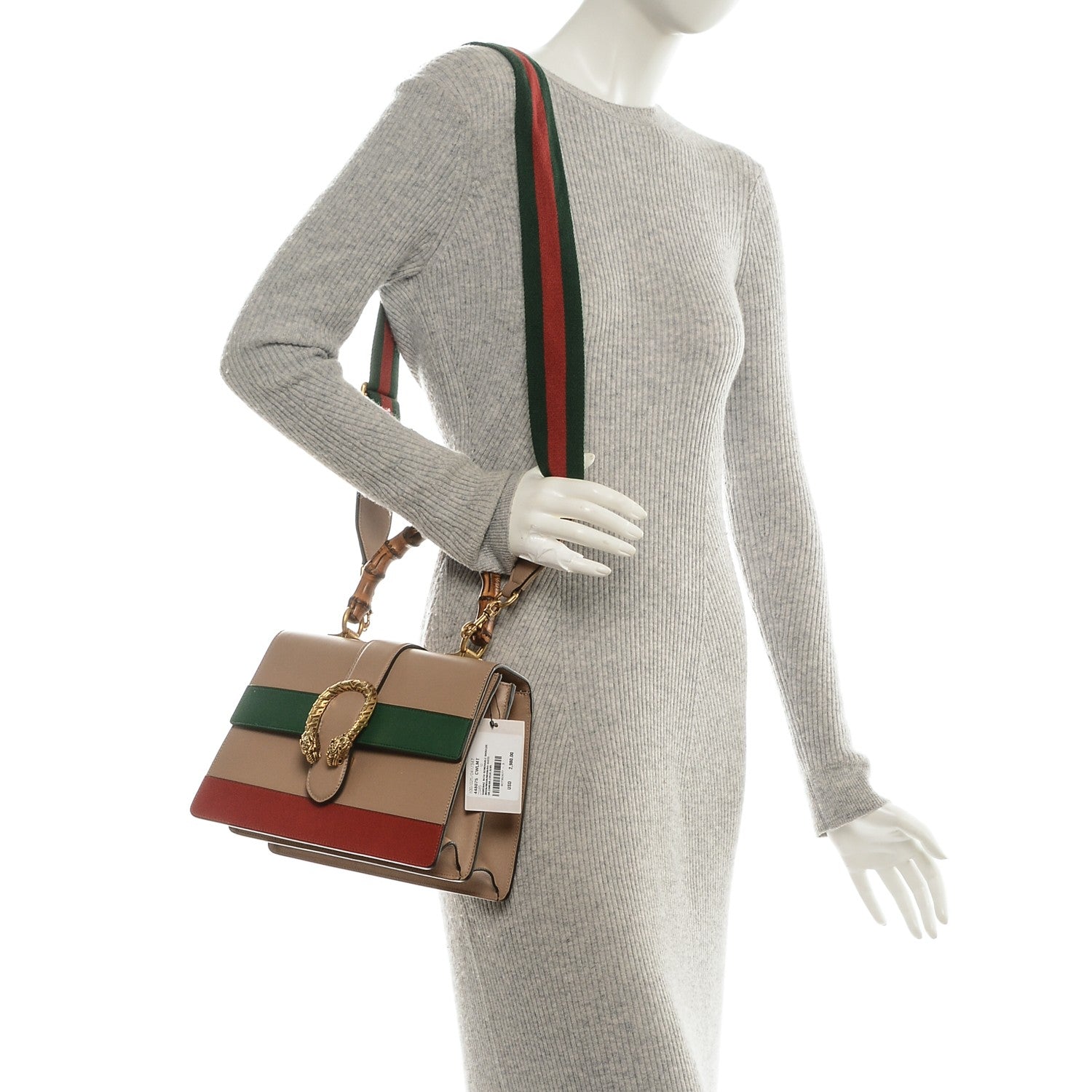 Gucci Calfskin Bamboo Web Medium Dionysus Top Handle Bag Camelia Bright Evergreen Hibiscus Red 2 of 7
