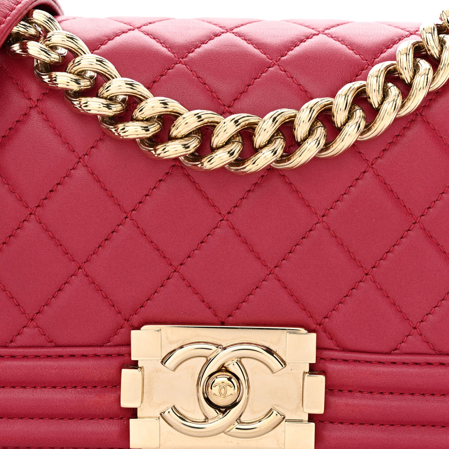 Lambskin Quilted Small Boy Flap Dark Pink