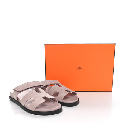 Hermes Suede Goatskin Womens Chypre Sandals Rose Porcelaine 8 of 8