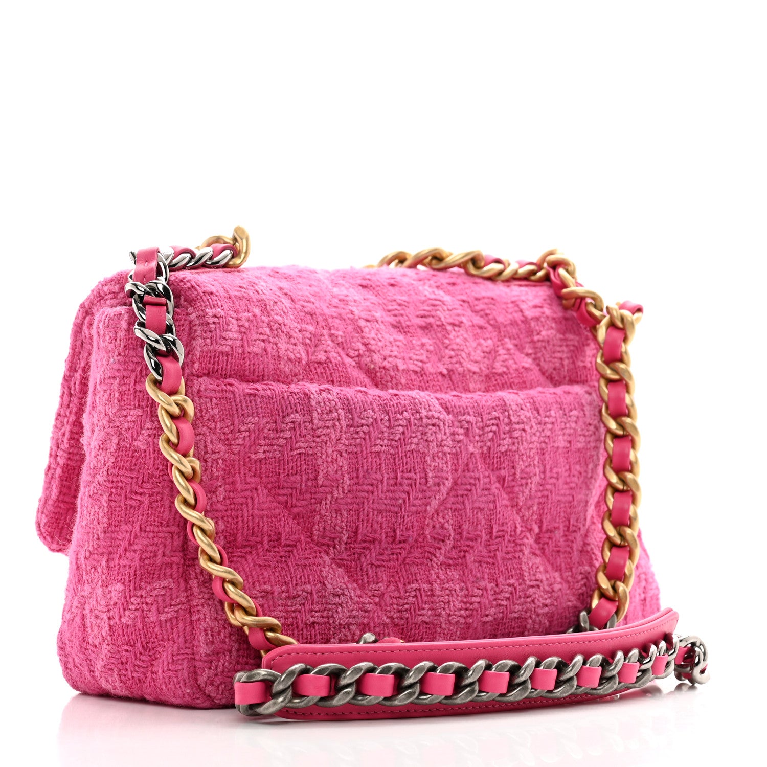 Chanel Tweed Quilted Medium Chanel 19 Flap Pink 3 of 10