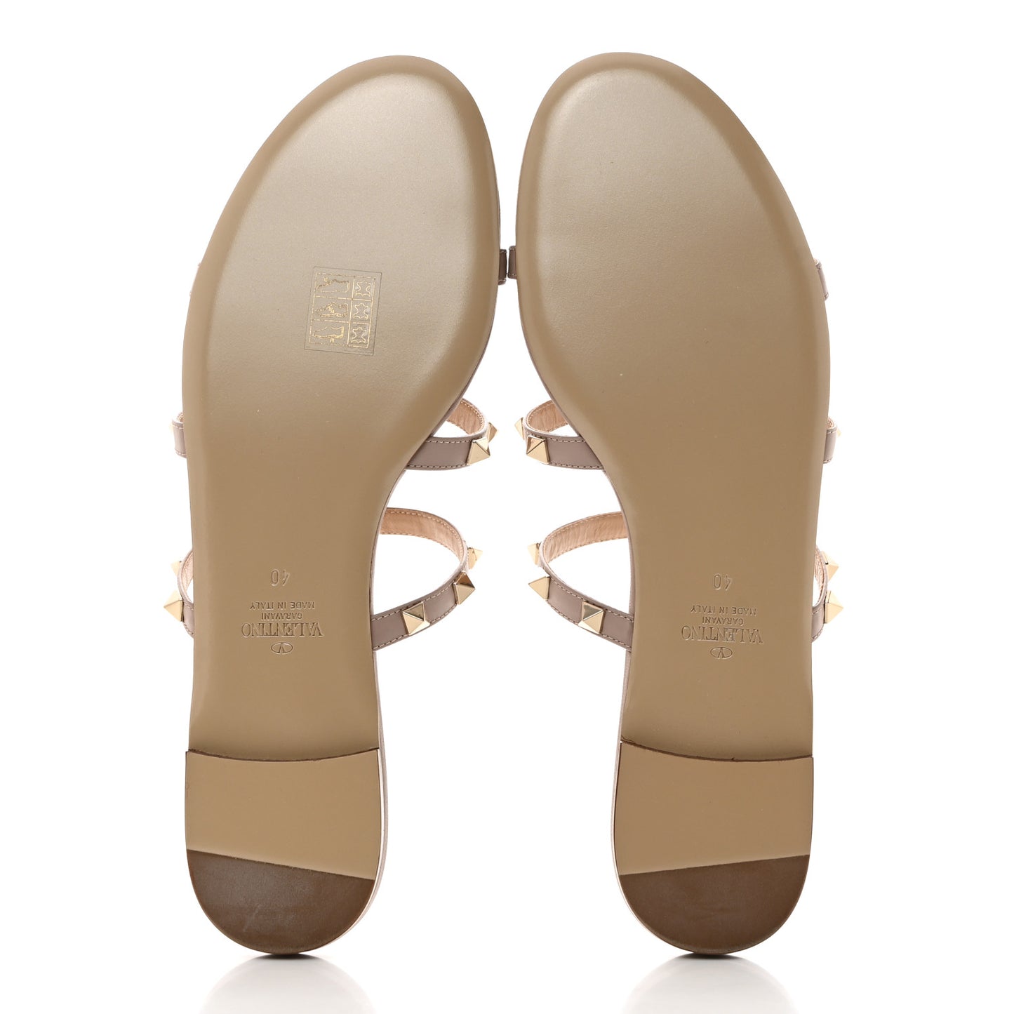Nappa Rockstud Caged Flat Slide Sandals 40 Poudre