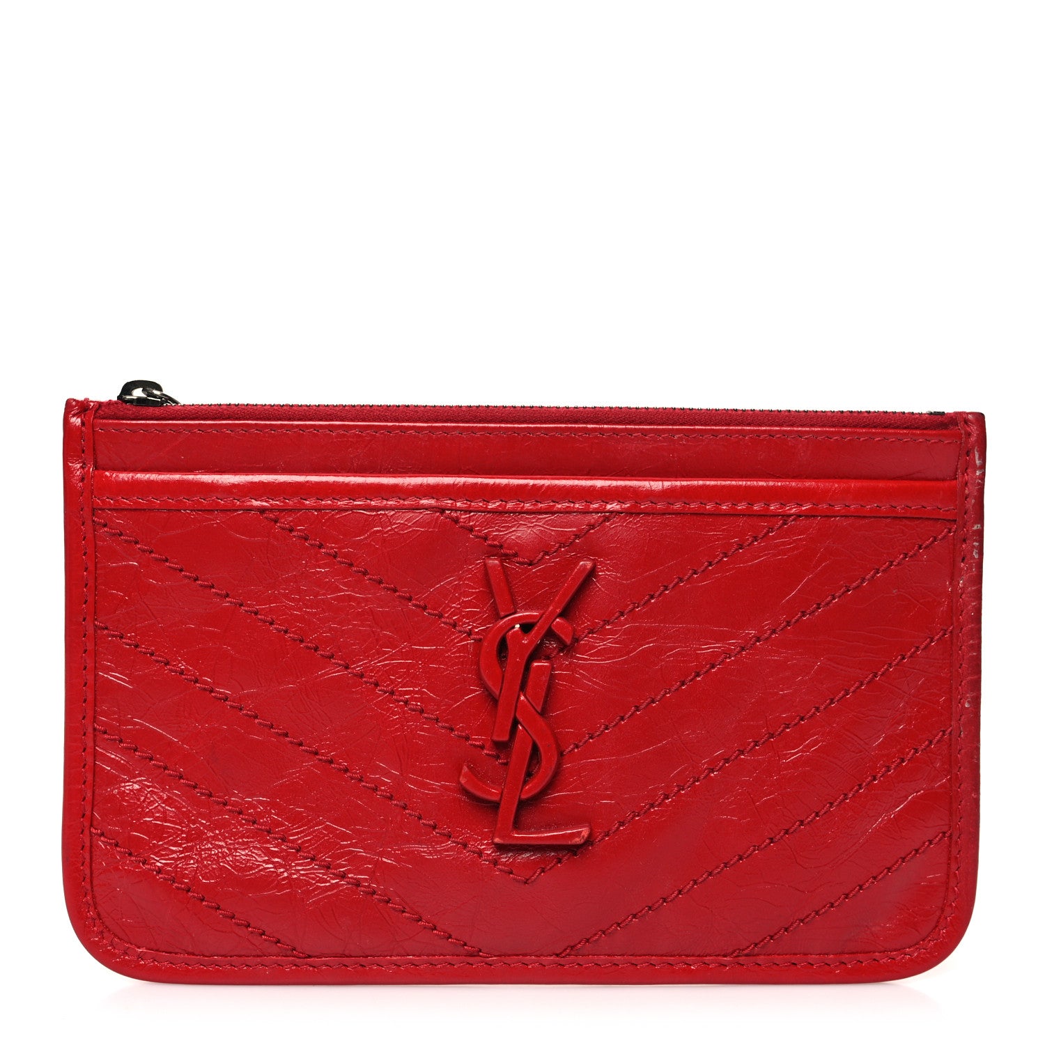 Saint Laurent Crinkled Calfskin Matelasse Niki Bill Pouch Red 1 of 11