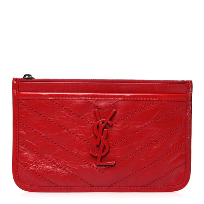 Saint Laurent Crinkled Calfskin Matelasse Niki Bill Pouch Red 1 of 11