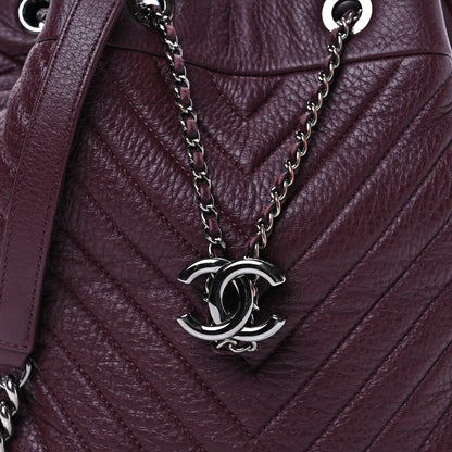 Chanel Deerskin Chevron Medium CC Chain Bucket Drawstring Bag Burgundy 8 of 10