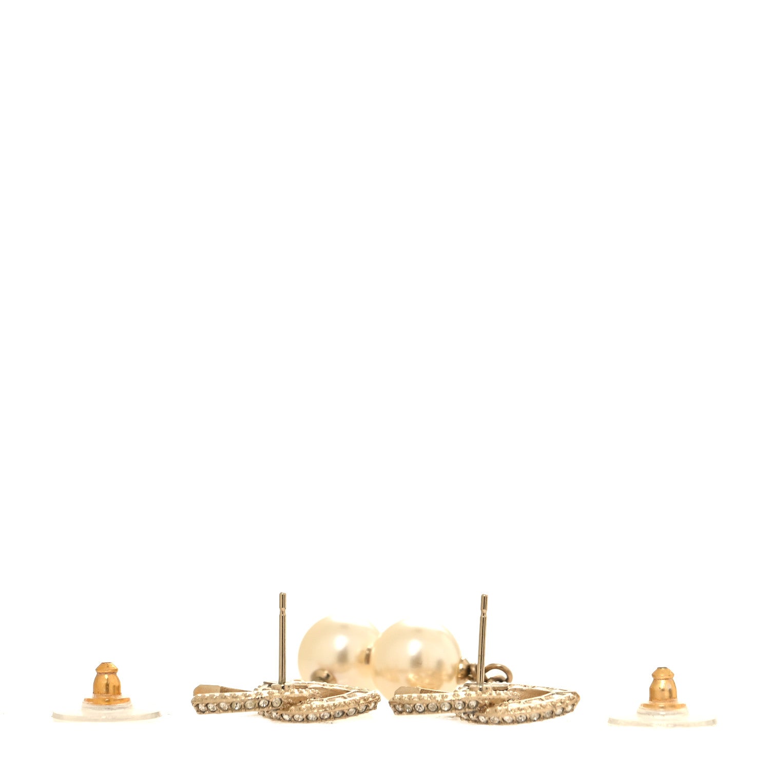 Chanel Crystal Pearl CC Drop Earrings Light Gold 3 of 5