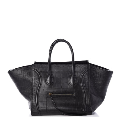 Celine Crocodile Embossed Calfskin Medium Phantom Luggage Black 1 of 14