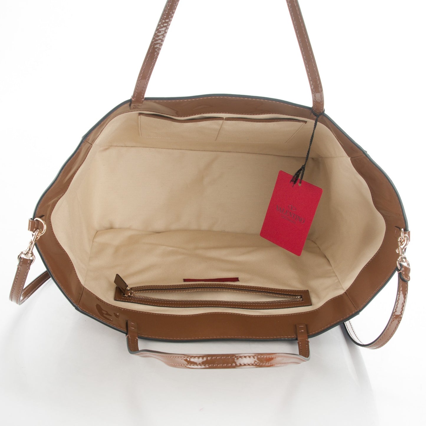 Patent Medium Rockstud Crossbody Tote Taupe