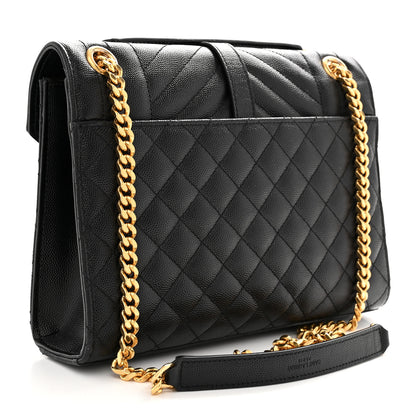Saint Laurent Grain De Poudre Textured Mixed Matelasse Triquilt Medium Monogram Satchel Black 3 of 10