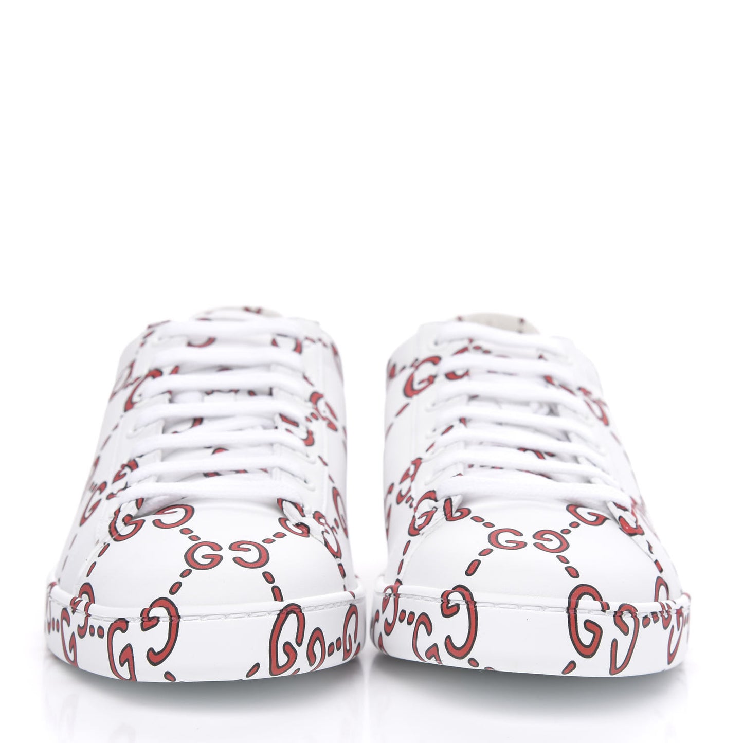Calfskin GucciGhost Print Womens Ace Sneakers 39.5 White Hibiscus Red