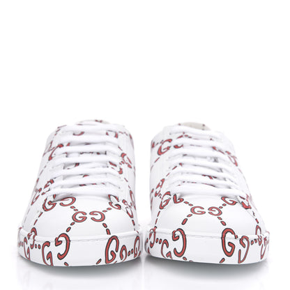 Gucci Calfskin GucciGhost Print Womens Ace Sneakers 39.5 White Hibiscus Red 2 of 10