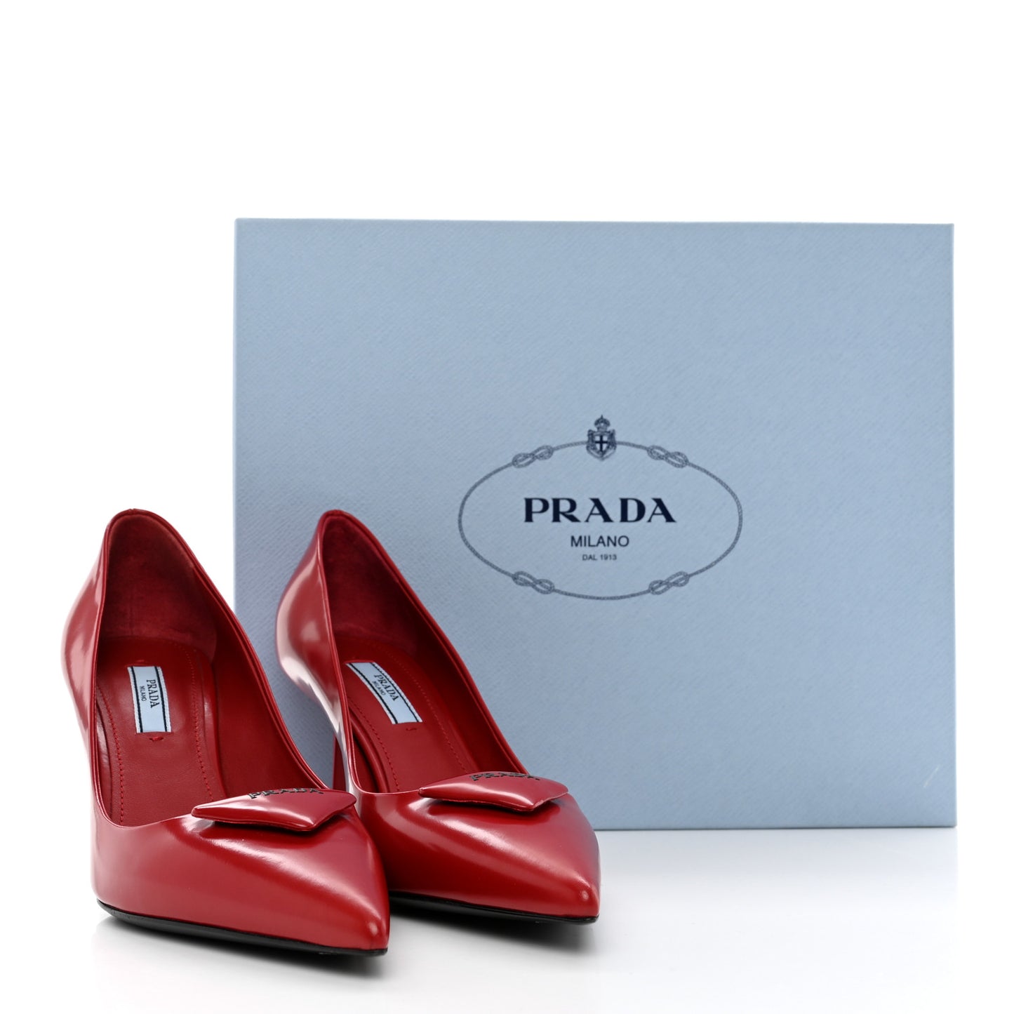 Spazzolato Triangle Logo Pointed Toe 75mm Pumps 37 Scarlatto