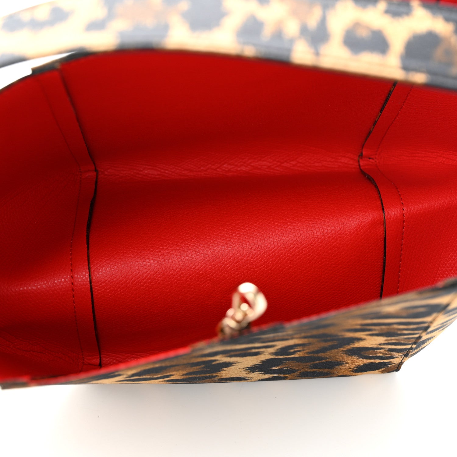 Christian Louboutin Crepe Satin Leopard Print Empire Spike Studded Mini Cabachic Bucket Bag Brown 5 of 10