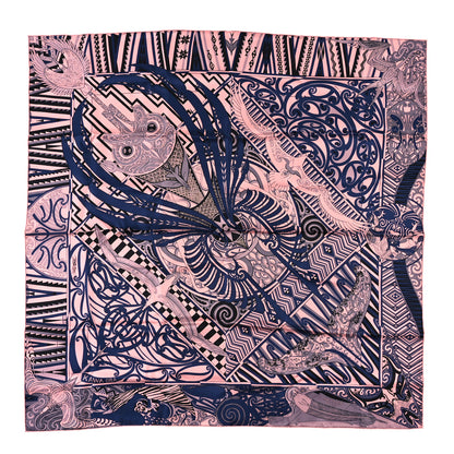 Hermes Silk Kawa Ora Scarf 90 Rose Thé Marine Black 1 of 3