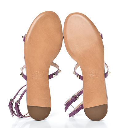 Valentino Garavani Nappa PVC Rockstud Gladiator Flat Sandals 37 Purple 5 of 10