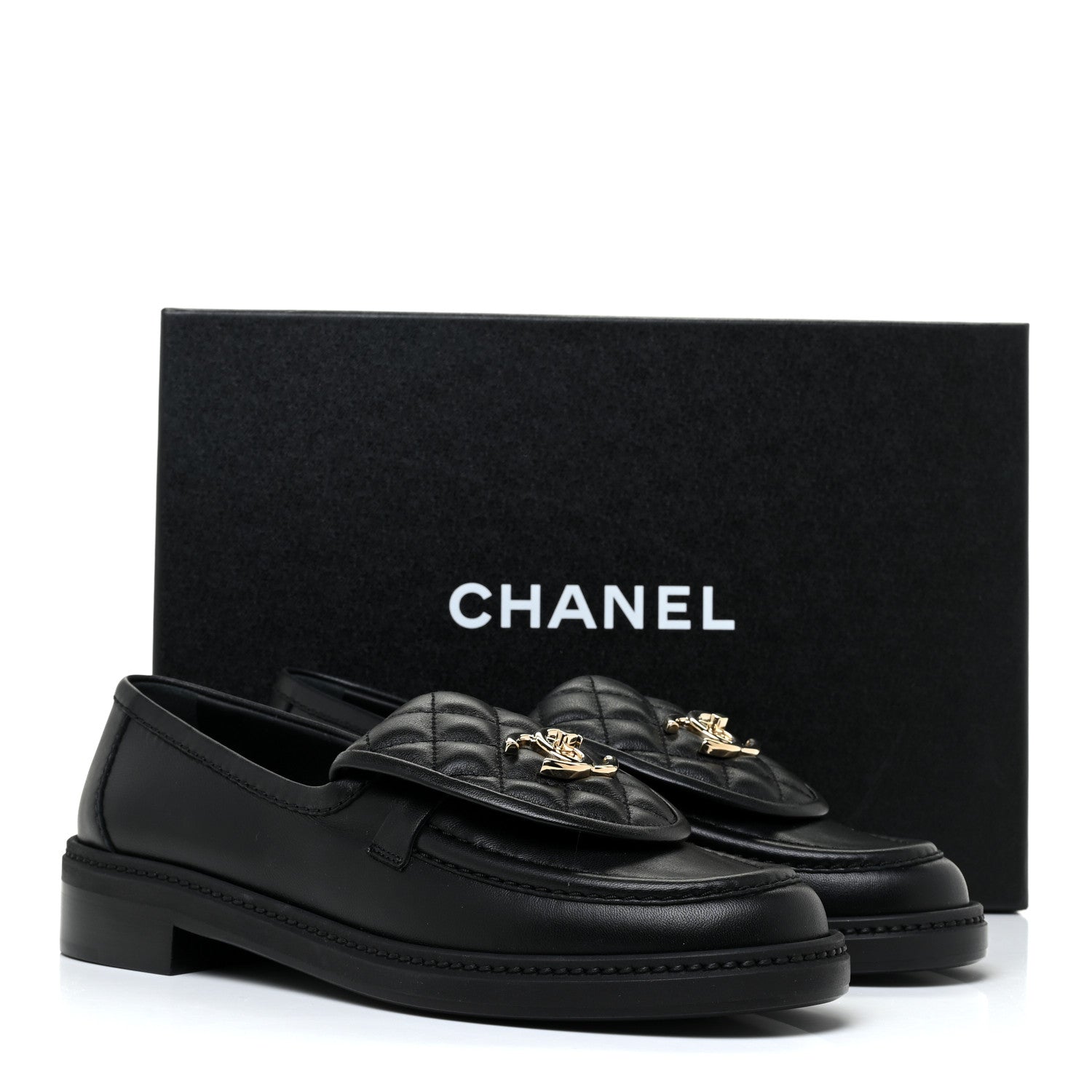 Chanel Lambskin Quilted CC Turnlock Loafers 38 Black 9 of 9