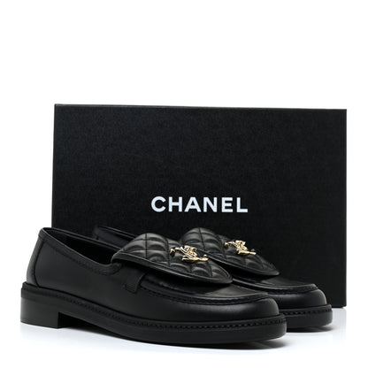 Chanel Lambskin Quilted CC Turnlock Loafers 38 Black 9 of 9