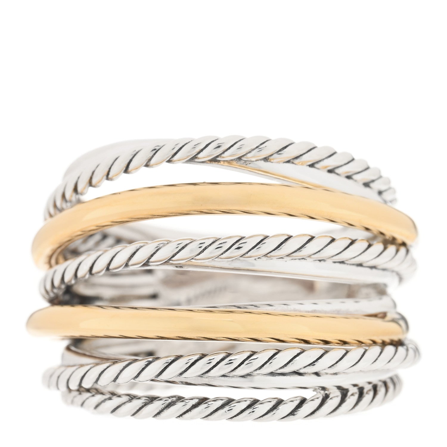 David Yurman Sterling Silver 18K Yellow Gold Wide Crossover Collection Ring 55 7.25 1 of 4