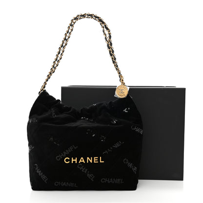 Chanel Velvet Sequin Quilted Small Chanel 22 Black 11 of 11