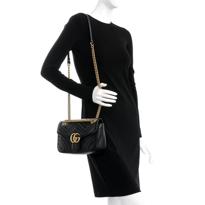 Gucci Calfskin Matelasse Small GG Marmont Shoulder Bag Black 2 of 9
