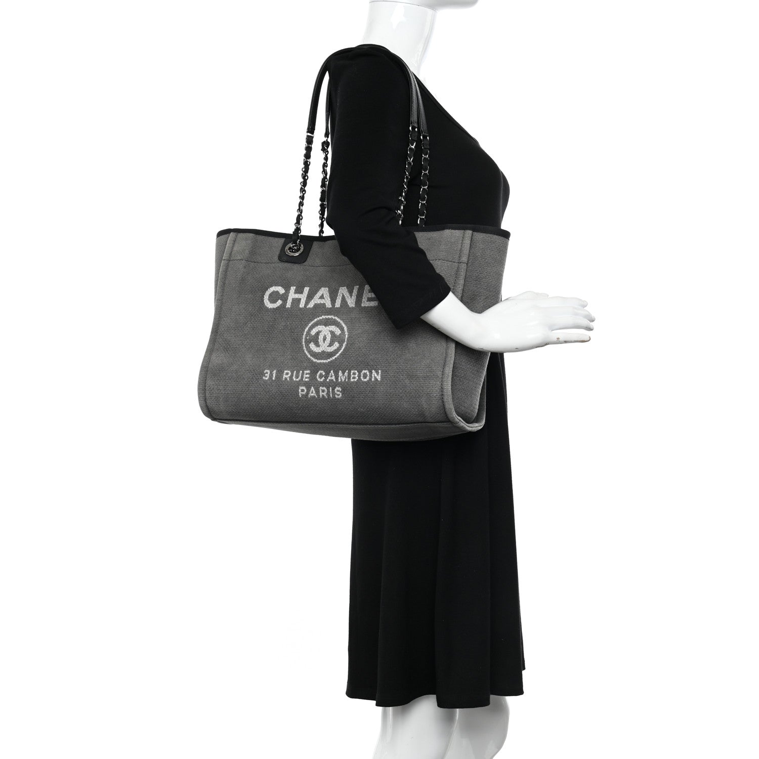 Chanel Canvas Small Deauville Tote Grey 2 of 16