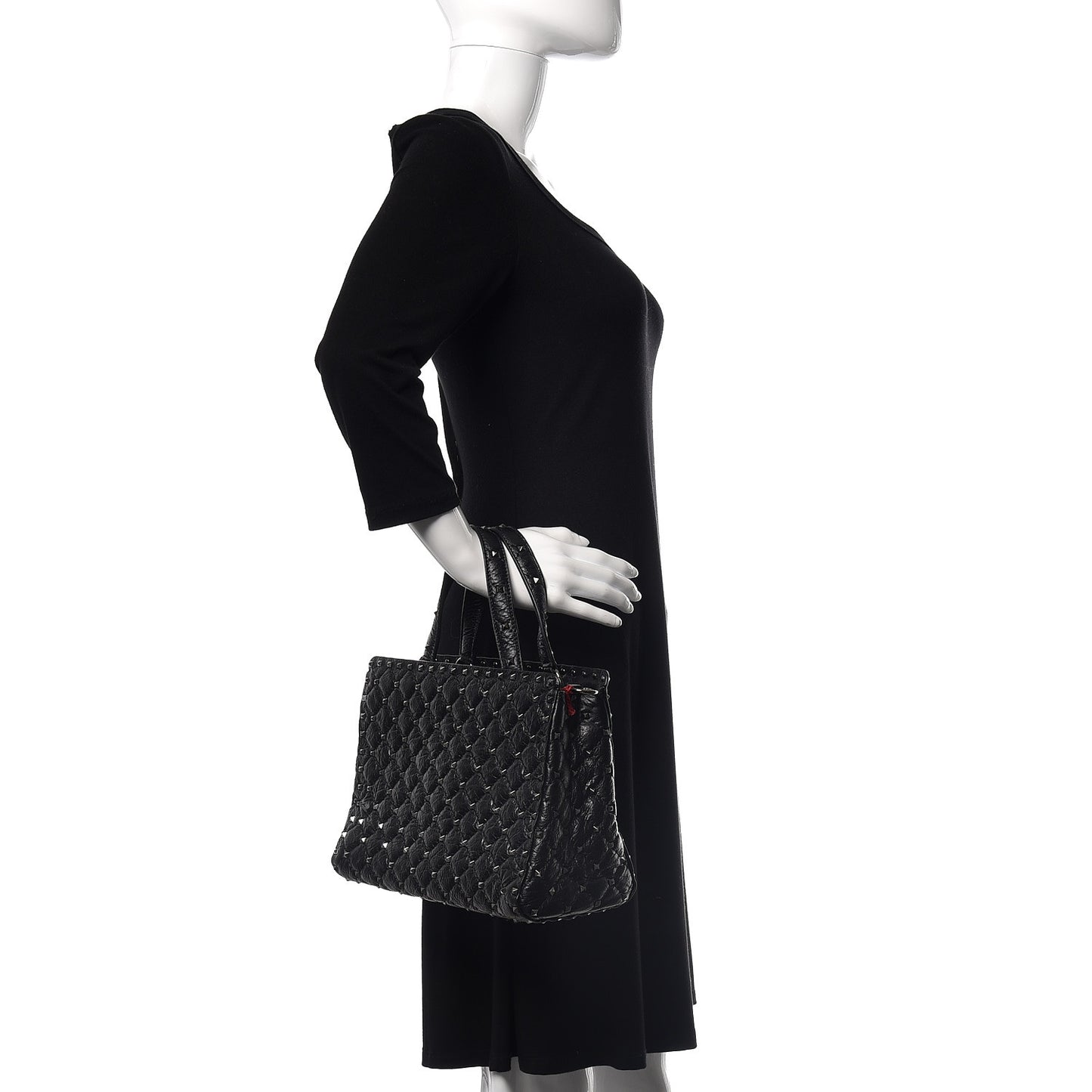 Craquele Nappa Rockstud Spike Tote Black