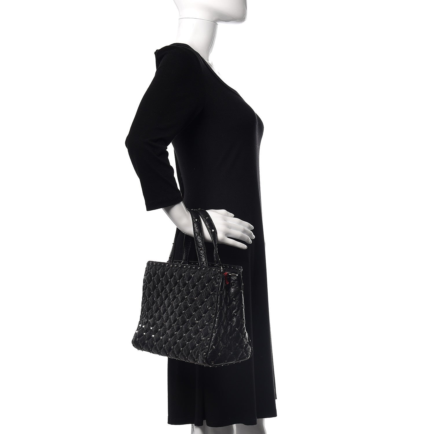 Valentino Garavani Craquele Nappa Rockstud Spike Tote Black 3 of 9