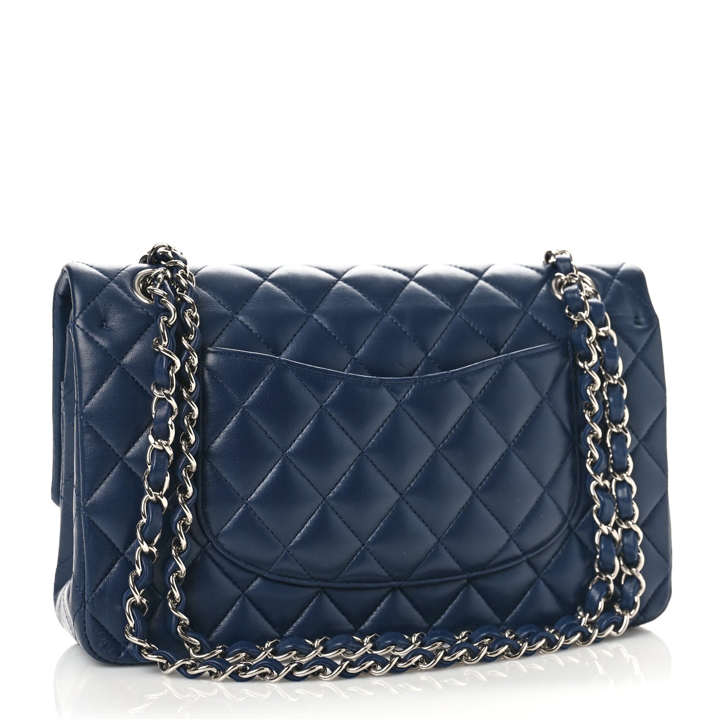 Lambskin Quilted Medium Double Flap Navy