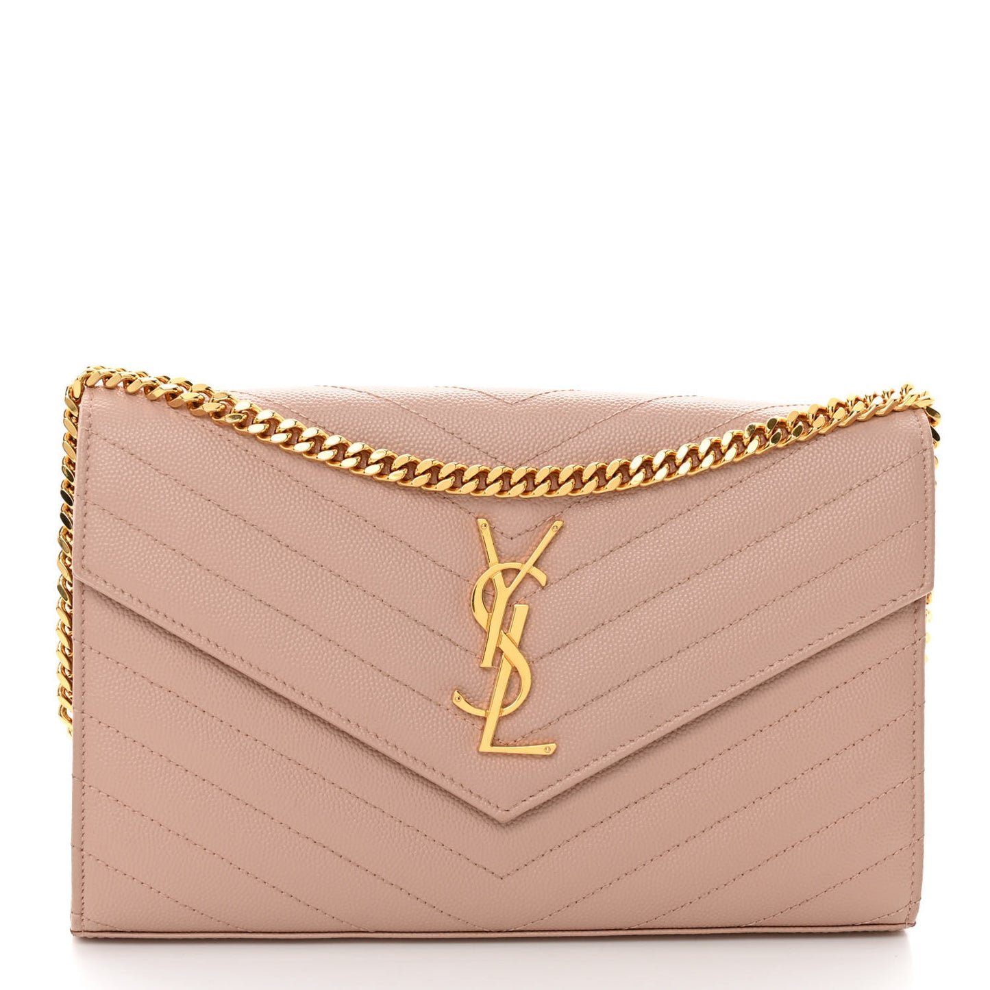 Grain De Poudre Matelasse Chevron Monogram Chain Wallet Pale Blush