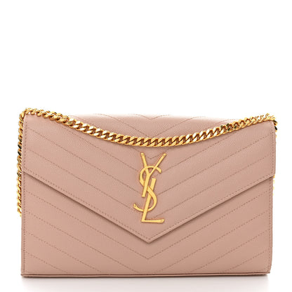 Saint Laurent Grain De Poudre Matelasse Chevron Monogram Chain Wallet Pale Blush 1 of 9