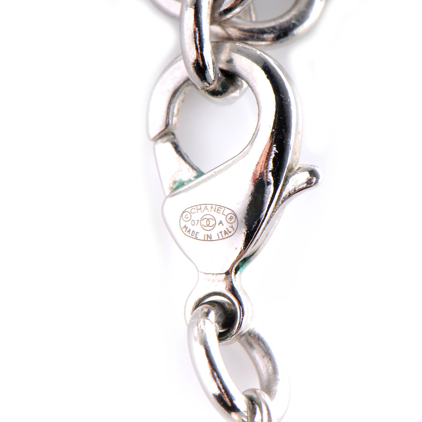 Crystal Pearl CC Long Necklace Silver