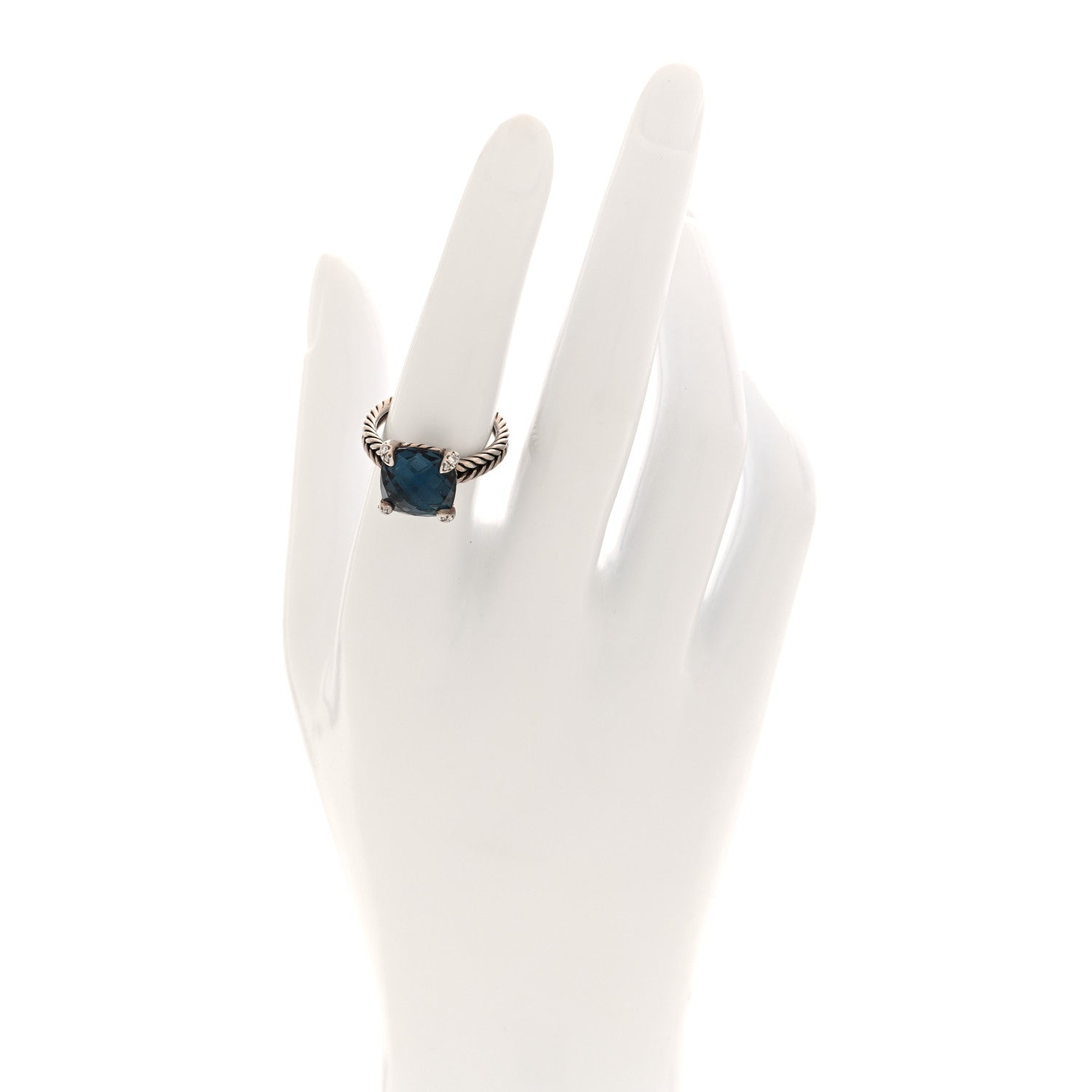 David Yurman Sterling Silver Diamond Hampton Blue Topaz 11mm Chatelaine Ring 54 7 2 of 4