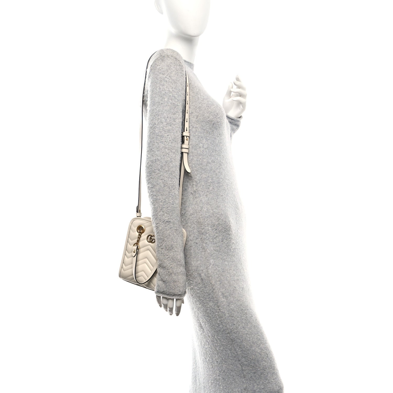 Gucci Calfskin Matelasse Chevron Mini GG Marmont Tote Mystic White 3 of 11