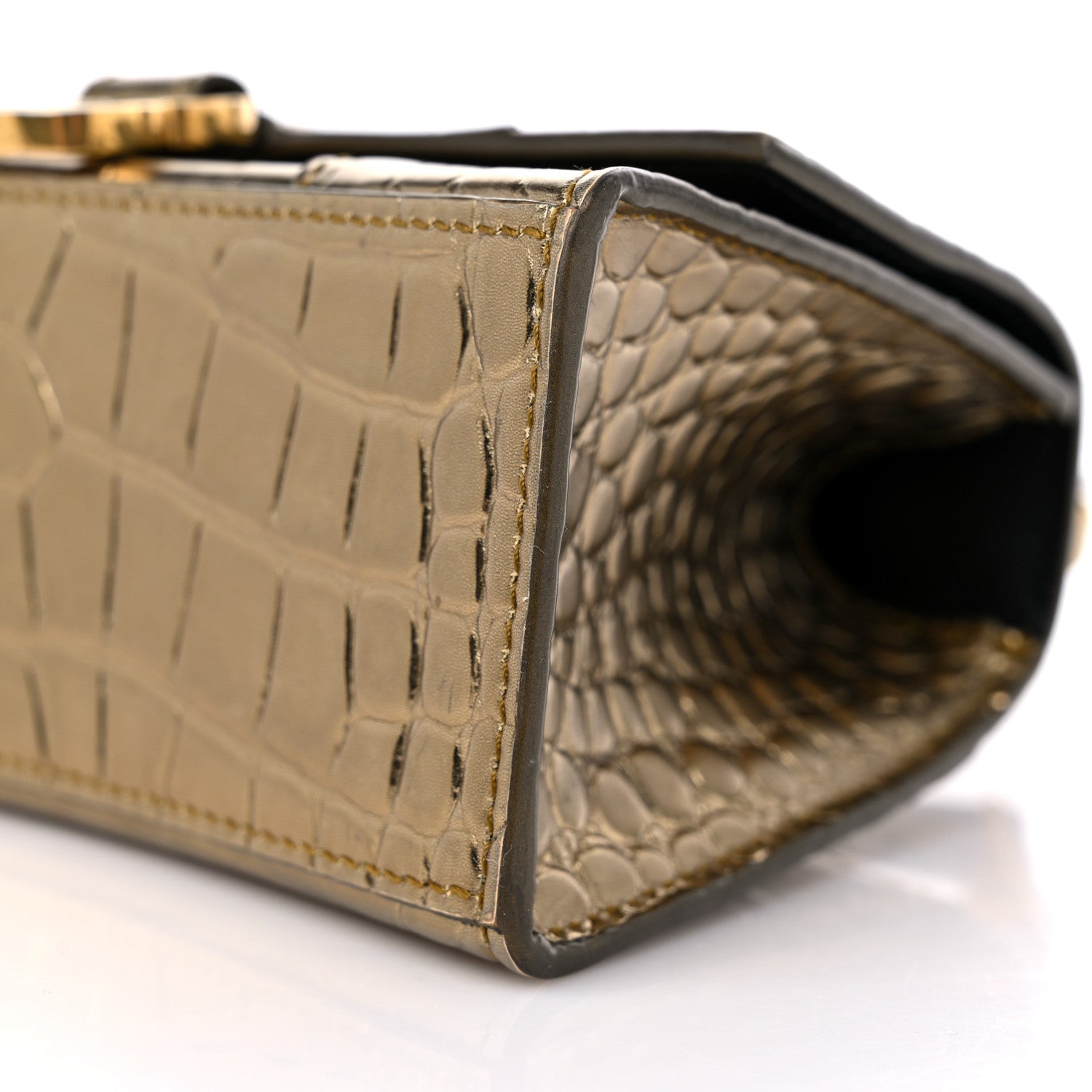 Balenciaga Metallic Calfskin Crocodile Embossed Hourglass Top Handle Bag XS Gold 9 of 14