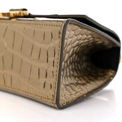 Balenciaga Metallic Calfskin Crocodile Embossed Hourglass Top Handle Bag XS Gold 9 of 14