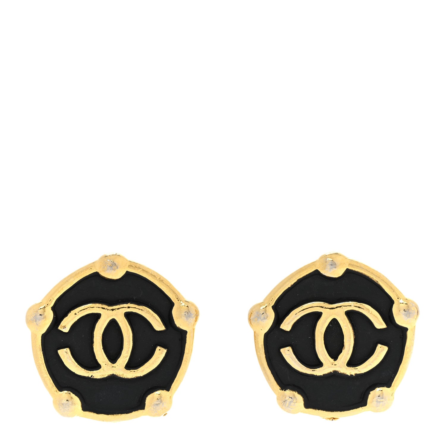 Chanel CC Clip On Earrings Black Gold 1 of 4