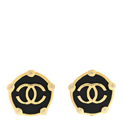 Chanel CC Clip On Earrings Black Gold 1 of 4
