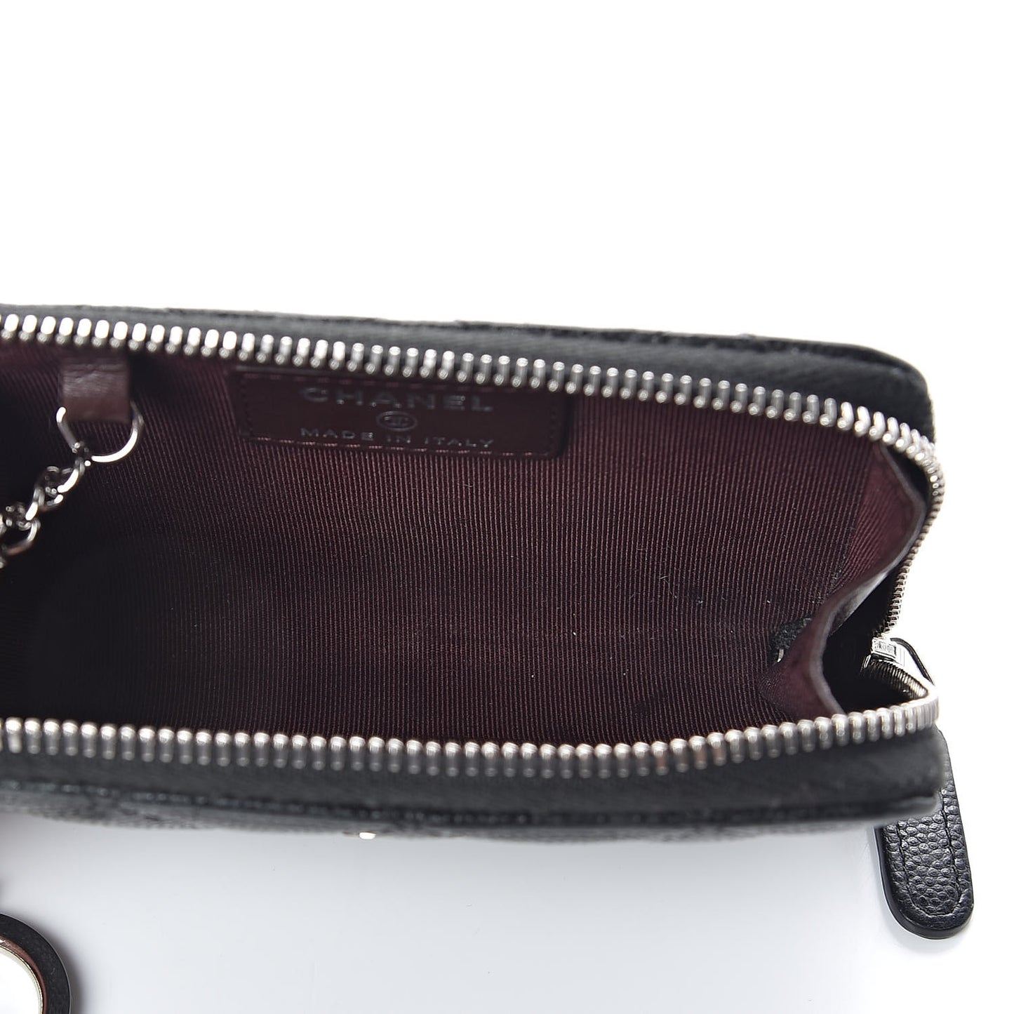 Iridescent Caviar Quilted Zipped Key Holder Case Black